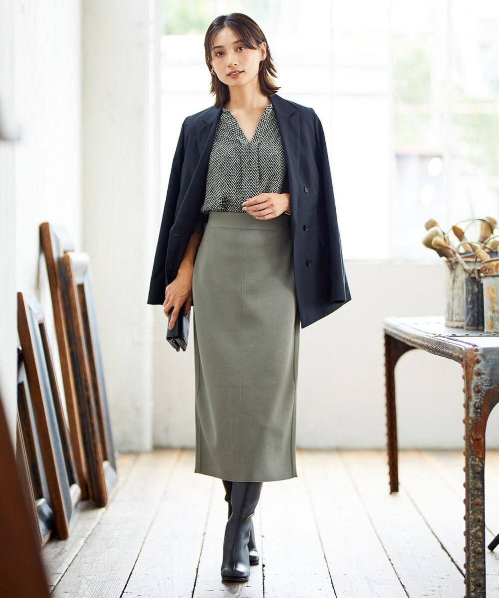 ICB 【人気のため新柄追加・洗える】Back Satin Amunzen キーネック長袖ブラウス 