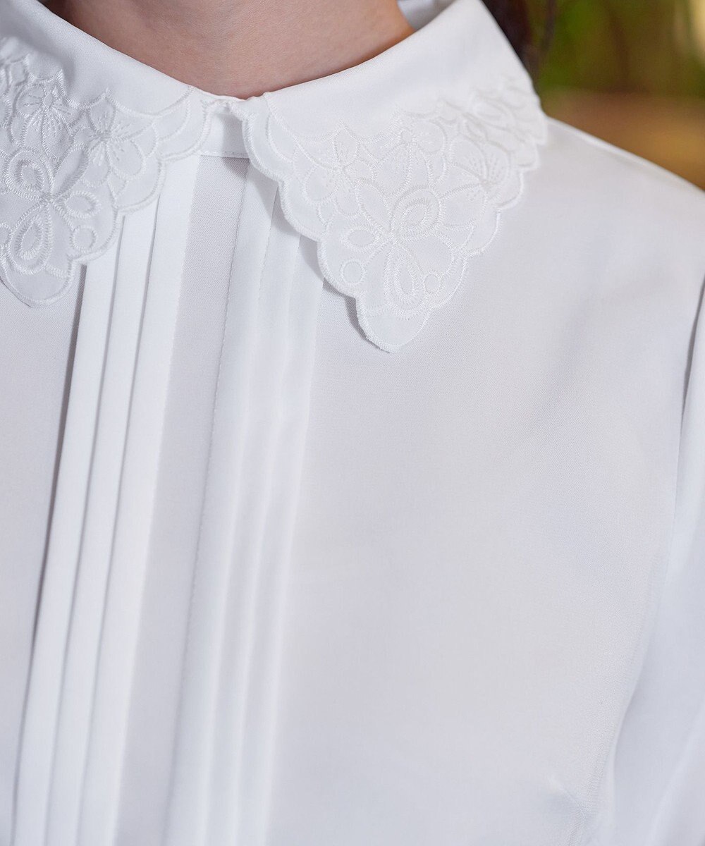 Tiaclasse L 【洗える】襟刺繍ピンタックブラウス 