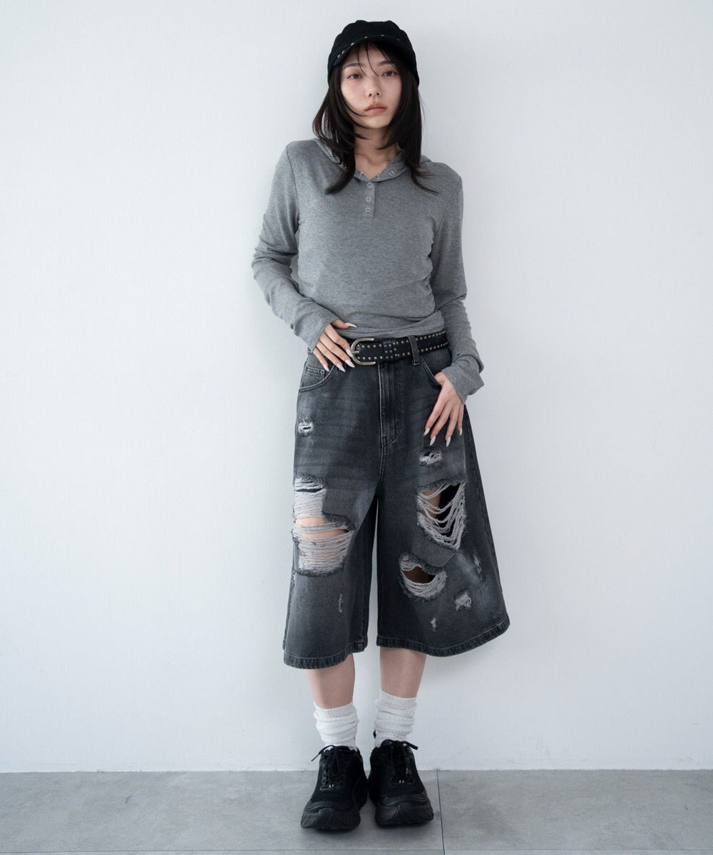 WEGO ヘンリーネックフードロンT 