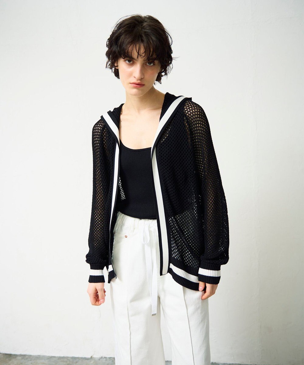 GRACE CONTINENTAL メッシュラインニットフーディ 