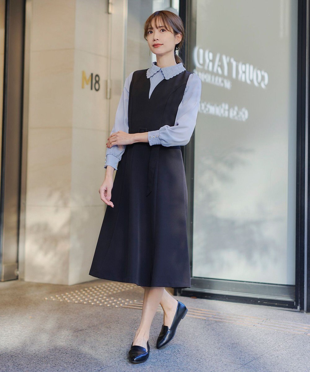 Tiaclasse L 【洗える】襟刺繍ピンタックブラウス 