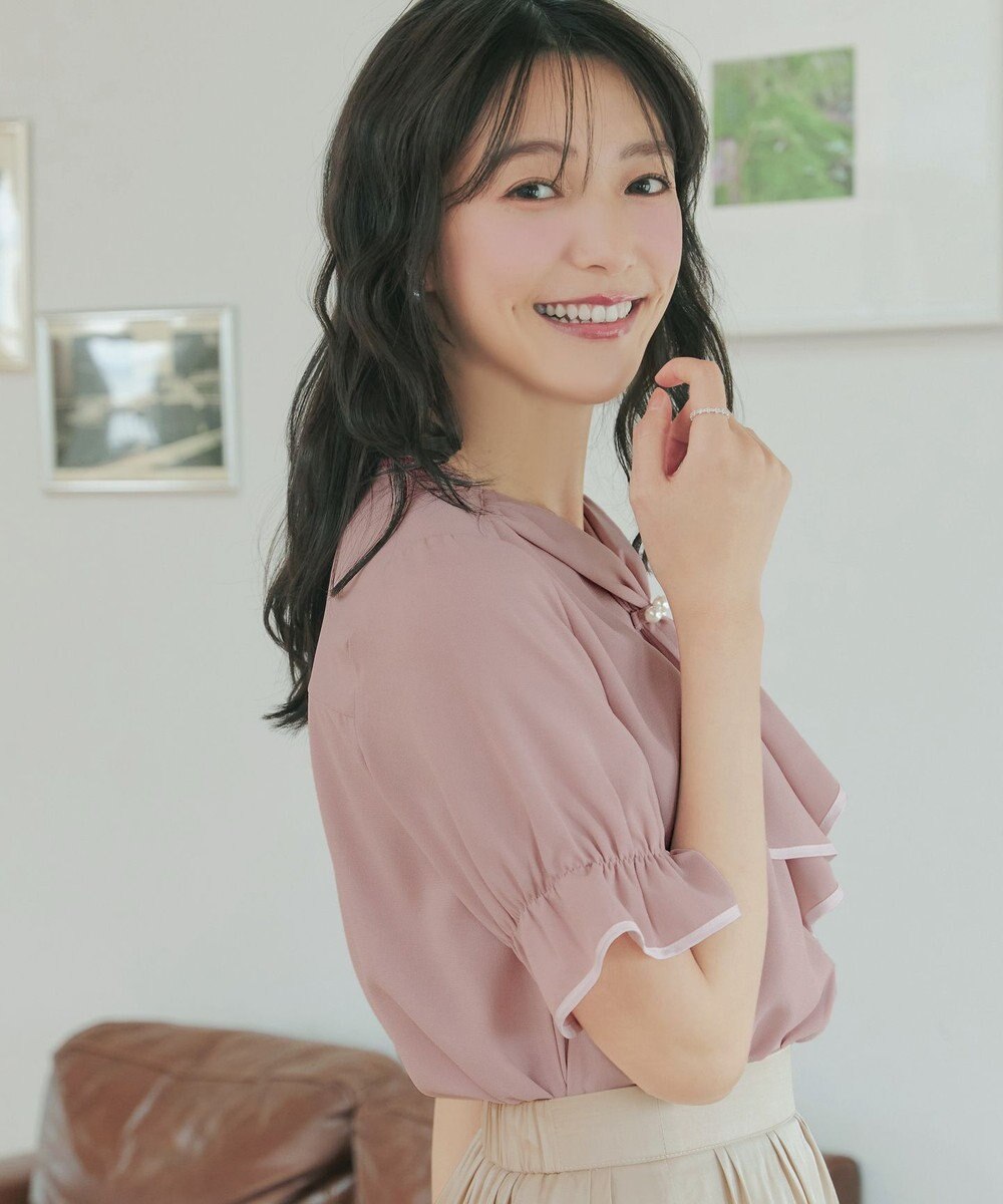 Tiaclasse L 配色パイピングボウタイブラウス 