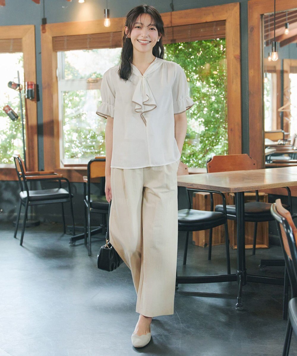 Tiaclasse L 配色パイピングボウタイブラウス 