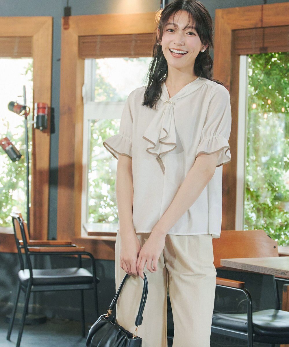 Tiaclasse L 配色パイピングボウタイブラウス 