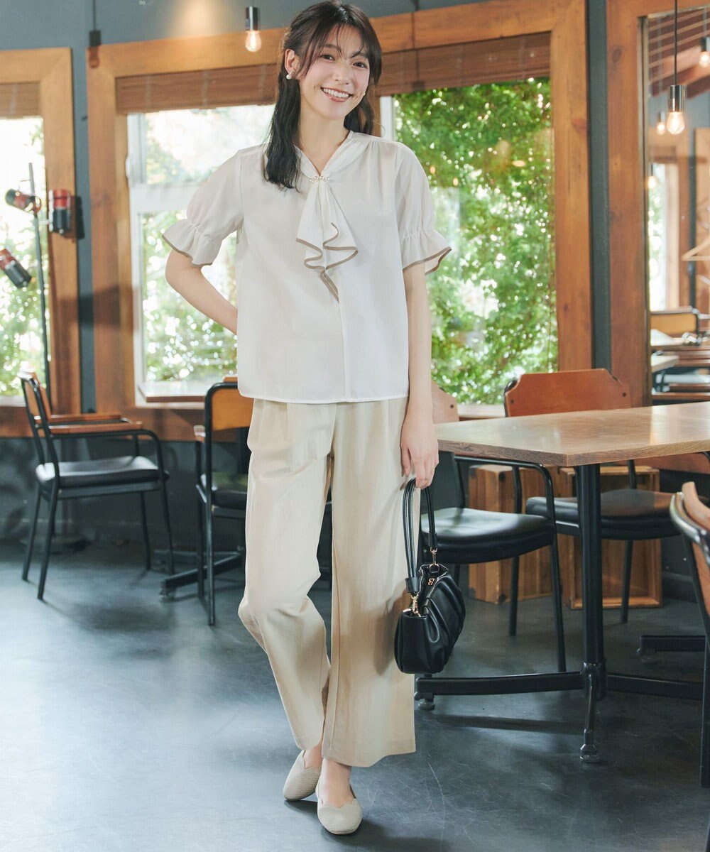 Tiaclasse L 配色パイピングボウタイブラウス 