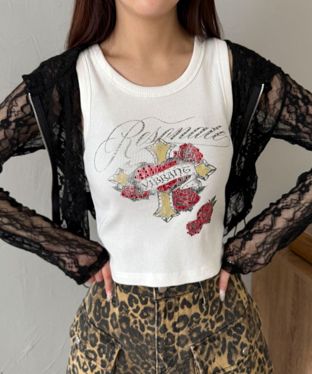 WEGO ラインストーンハートグラフィックタンク 