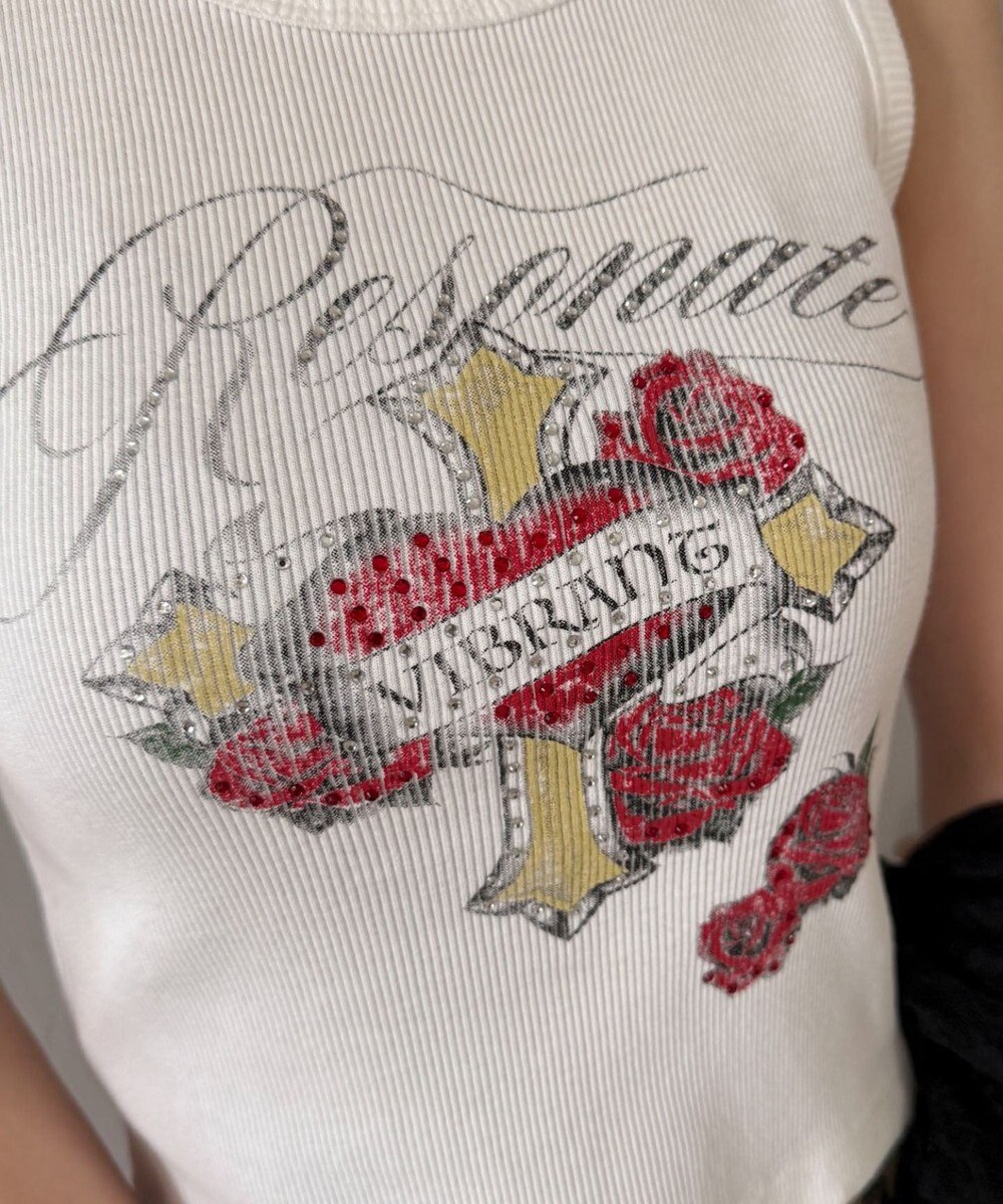 WEGO ラインストーンハートグラフィックタンク 