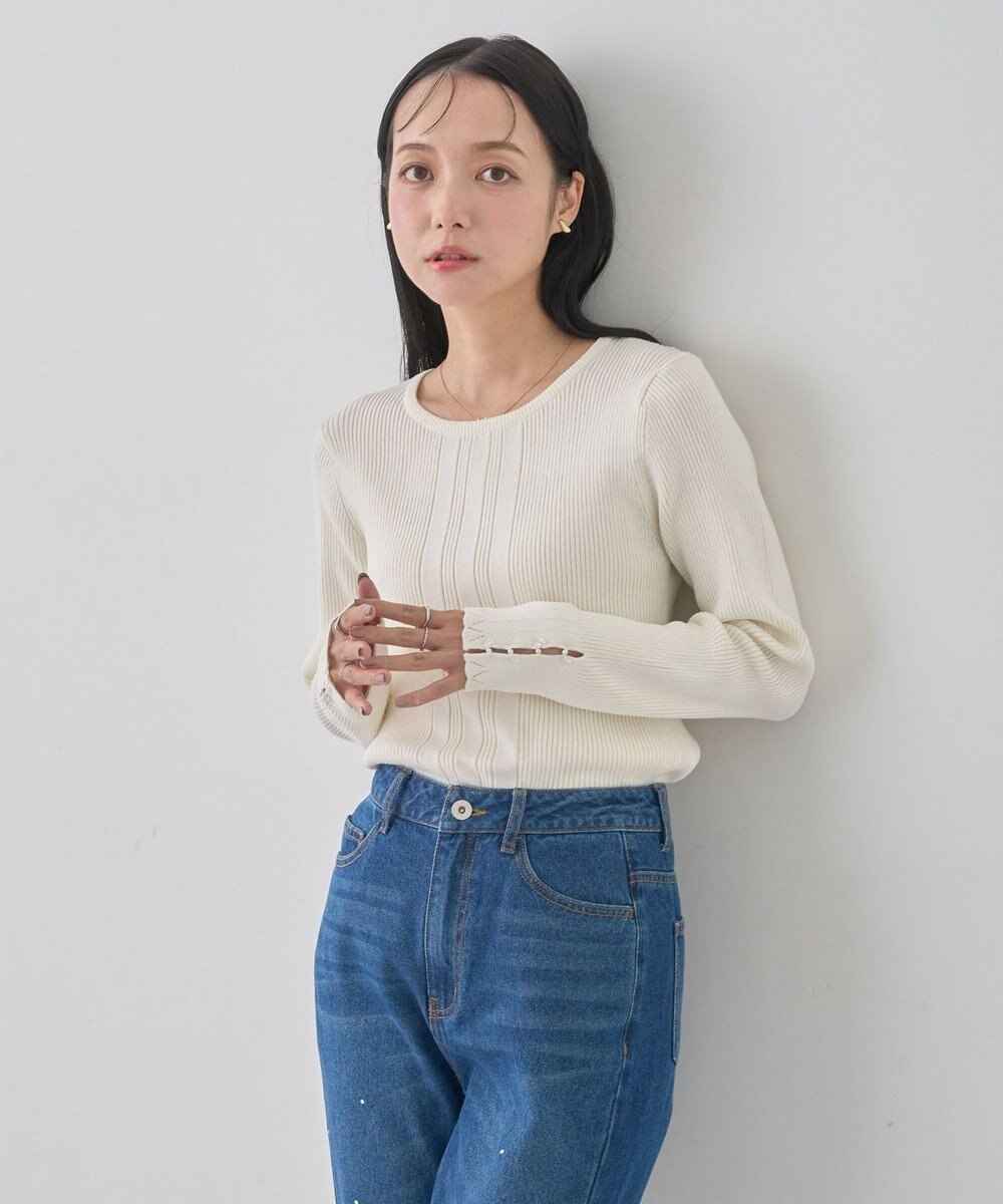 earth music&ecology パール＆ビジュースリーブプルオーバー 