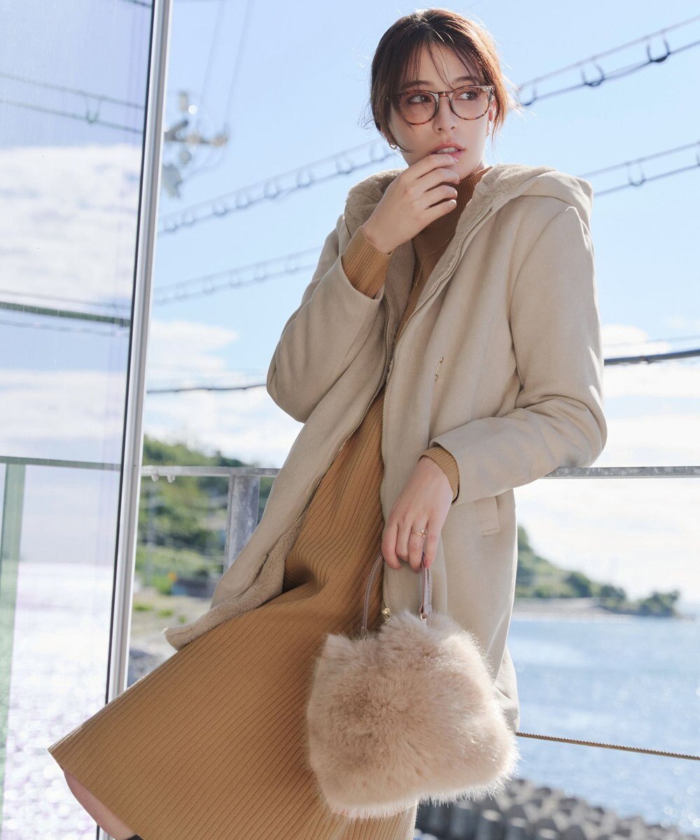 Tiaclasse スエードボンディグフード付きコート 