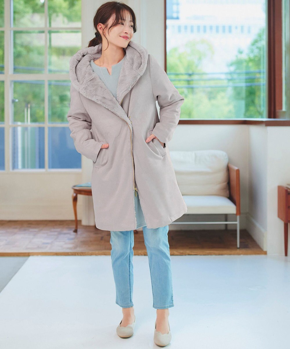 Tiaclasse スエードボンディグフード付きコート 