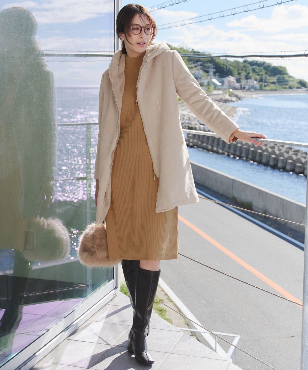 Tiaclasse スエードボンディグフード付きコート 