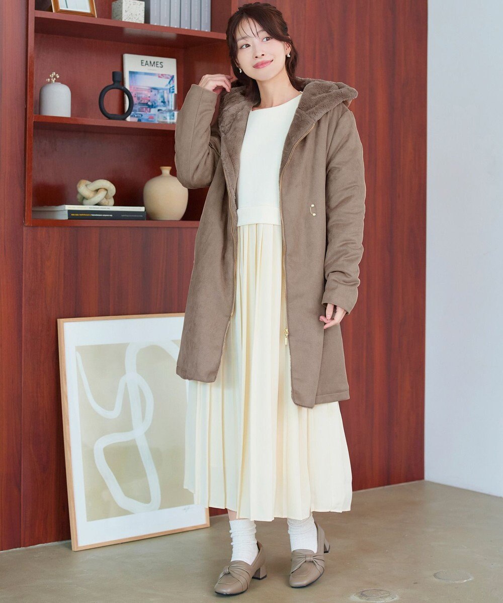 Tiaclasse スエードボンディグフード付きコート 