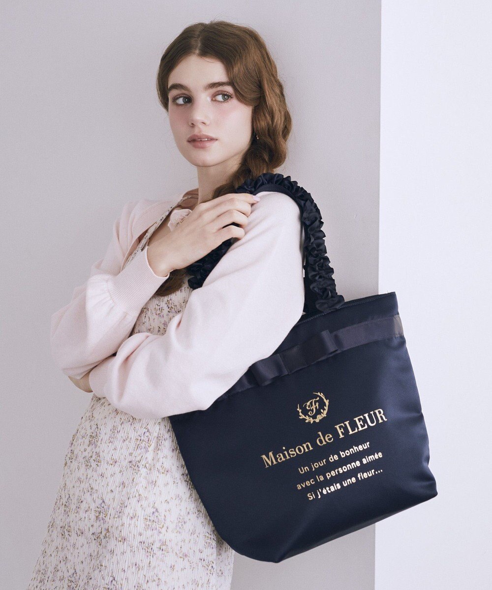 Maison de FLEUR ブランドロゴフリルハンドルトートMバッグ 