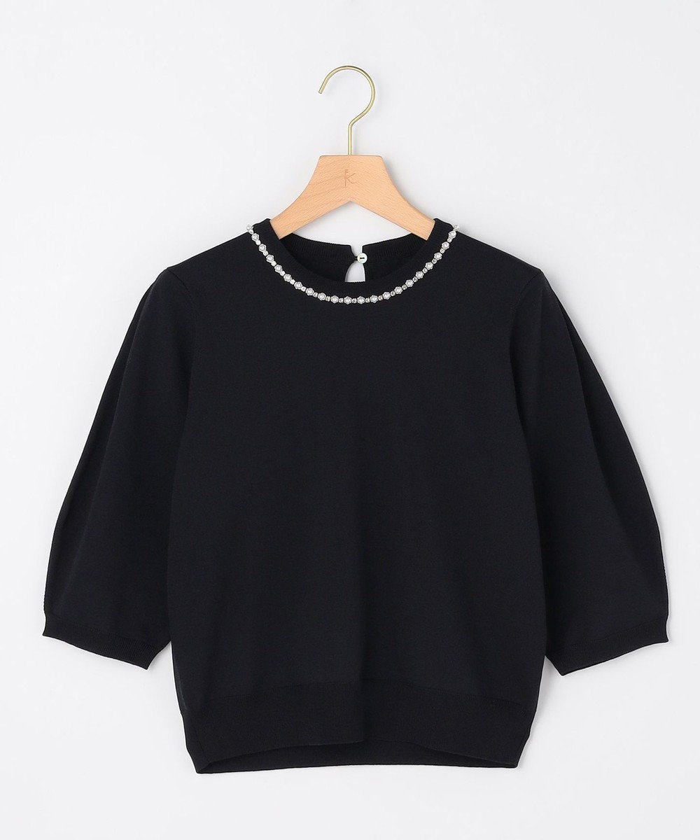 組曲 S 【先行予約・WEB限定】クリアストレッチビジューレーン6分袖 ニット 