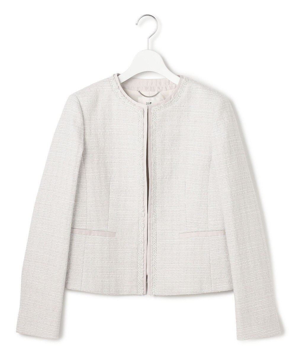 23区 L 【セットアップ対応】ライトシャインツイード ノーカラージャケット 