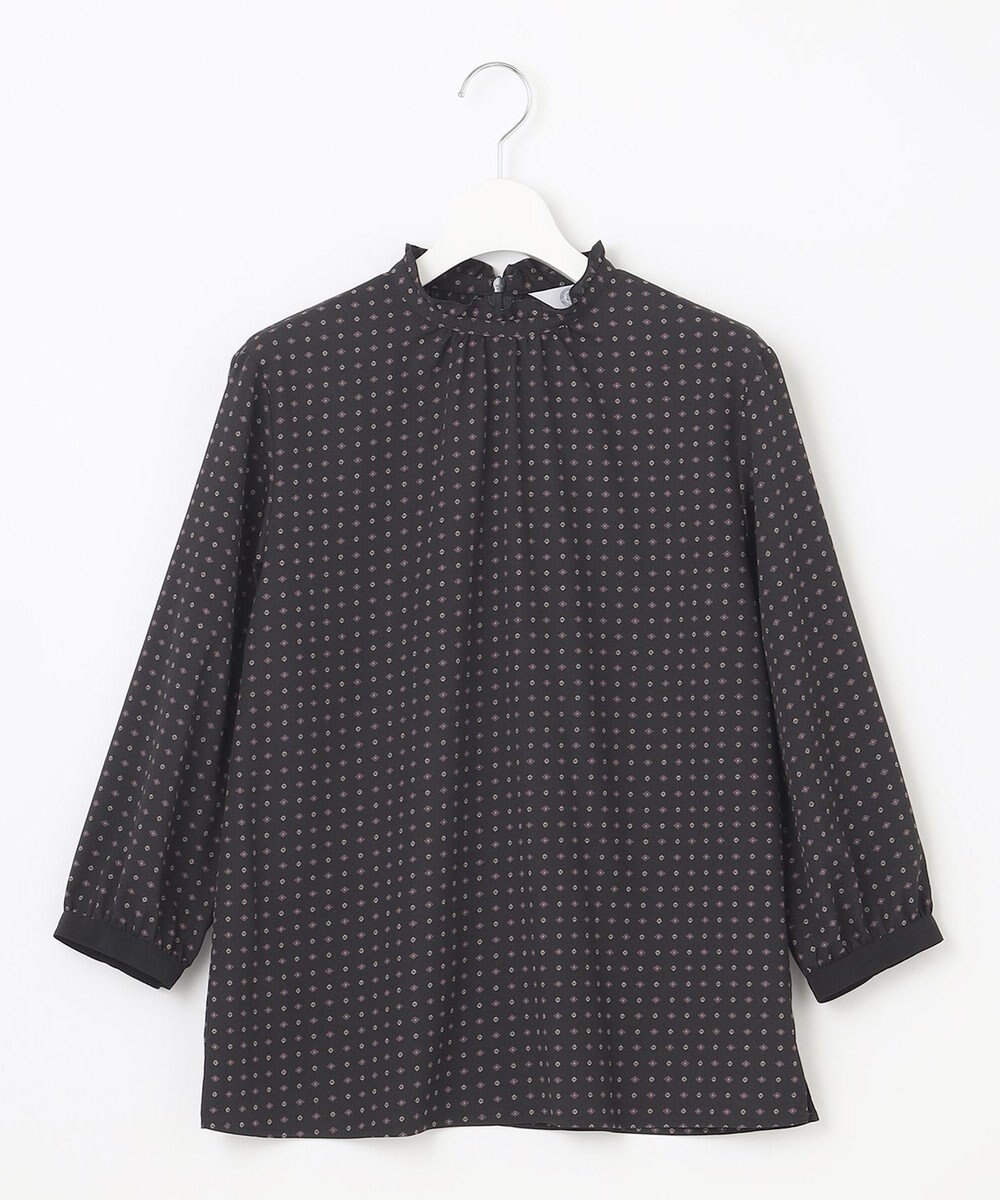 J.PRESS LADIES 【洗える】シュリンクデシン ジオメトリックプリント ブラウス 