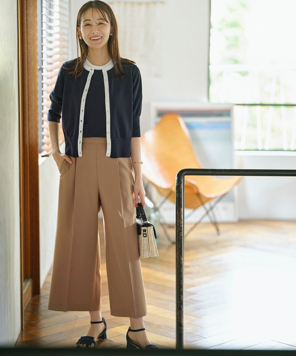 組曲 【美シルエット・ストレッチ・シワになりにくい】オシャクロス ガウチョパンツ 