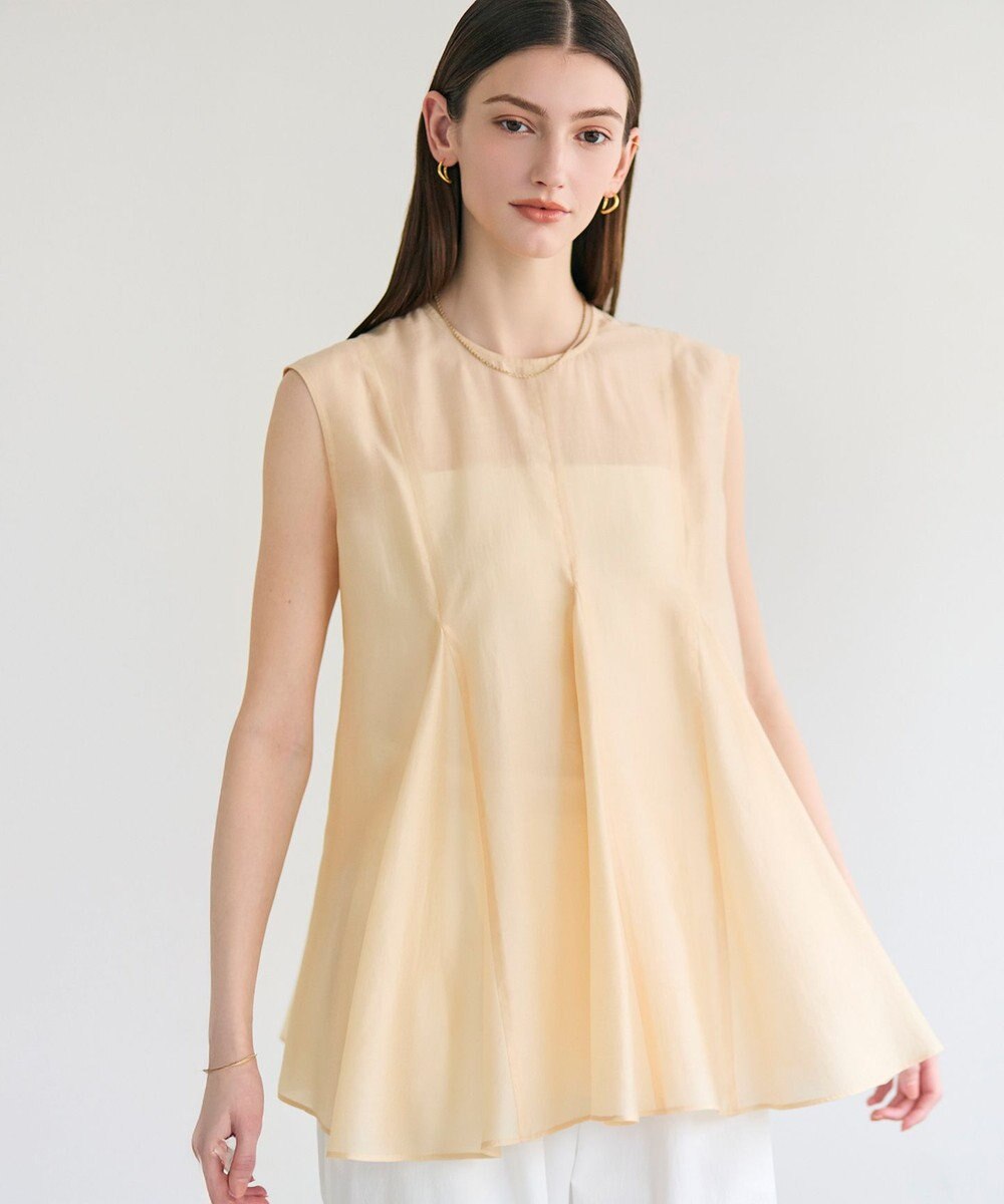 BEIGE， AMARYLLIS / シアー 切り替えフレアブラウス 