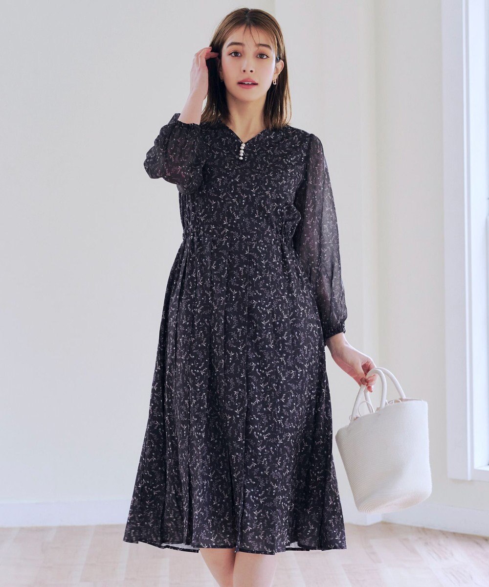 Tiaclasse 【洗える】花柄シフォン袖ワンピース 