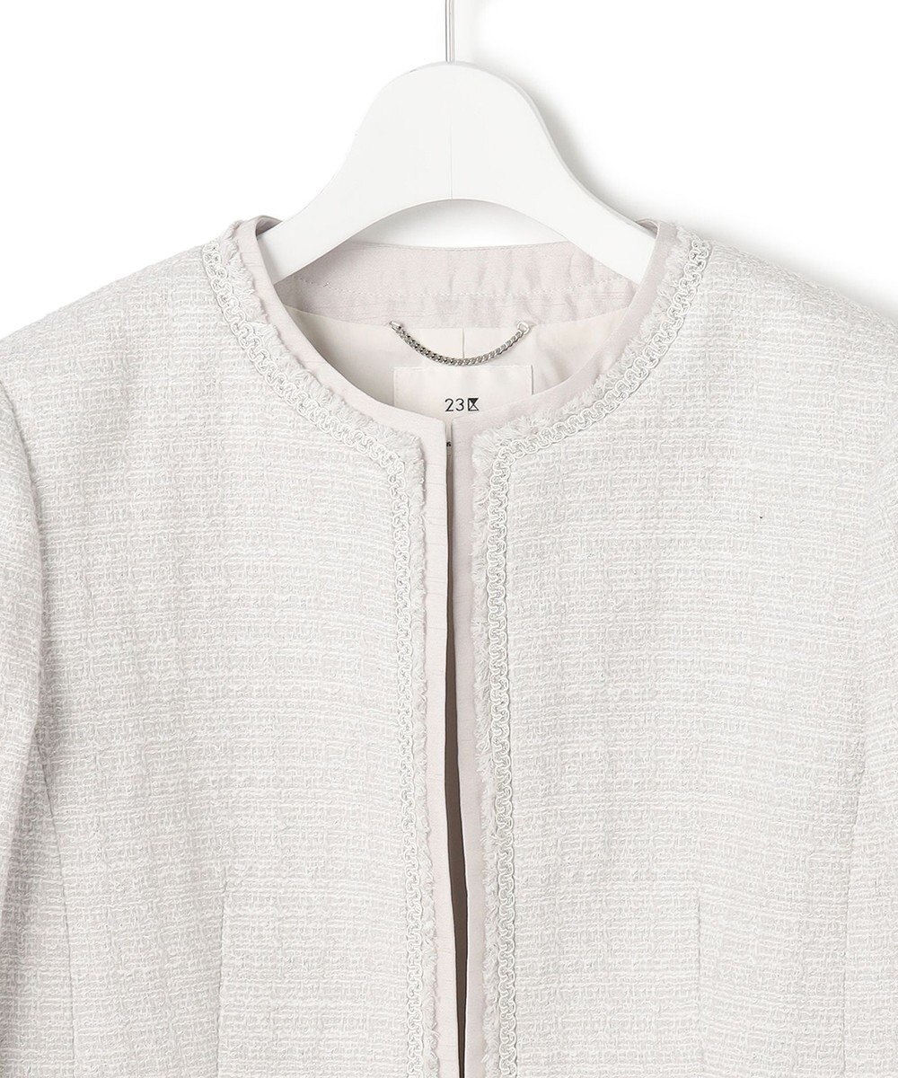 23区 L 【セットアップ対応】ライトシャインツイード ノーカラージャケット 