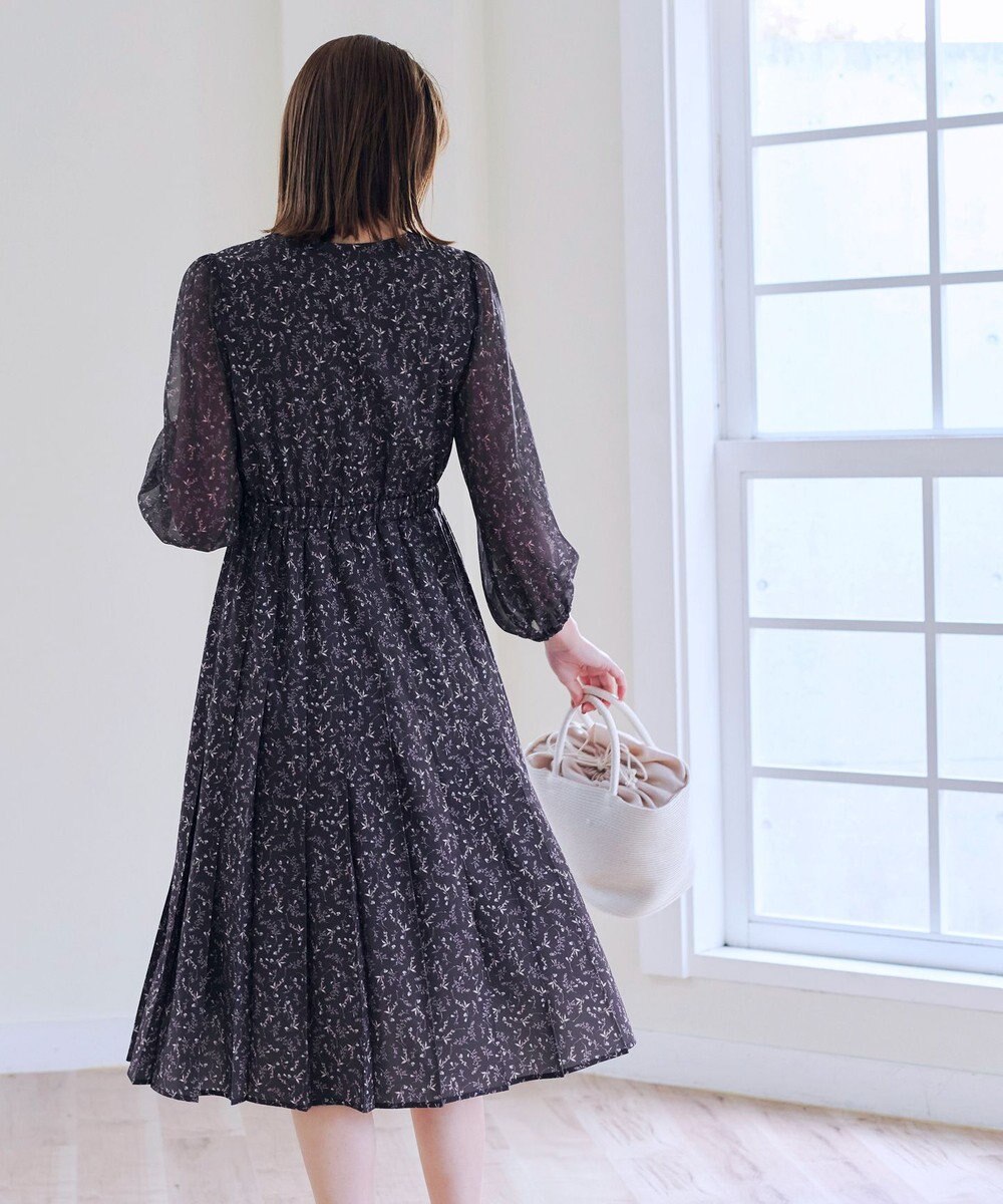 Tiaclasse 【洗える】花柄シフォン袖ワンピース 