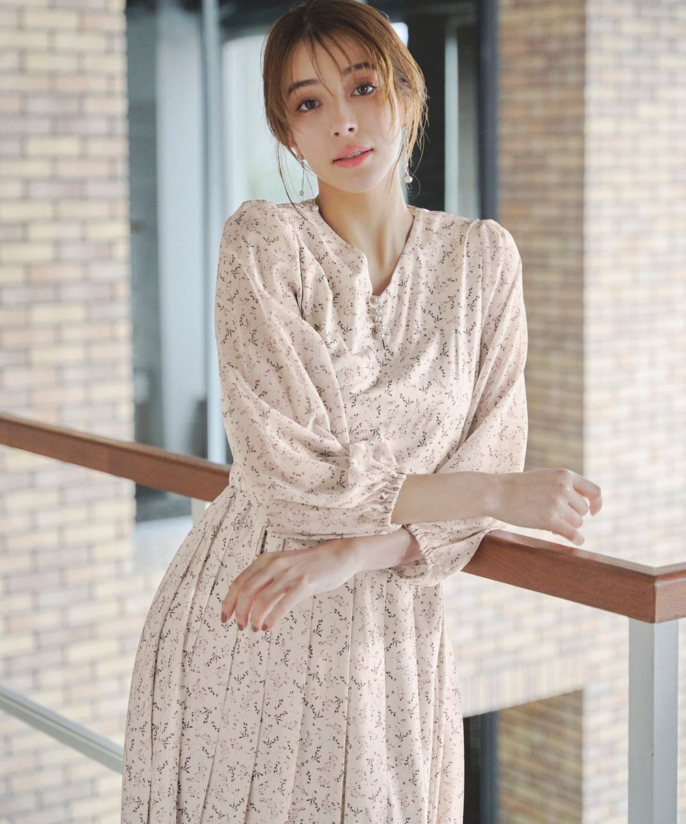 Tiaclasse 【洗える】花柄シフォン袖ワンピース 