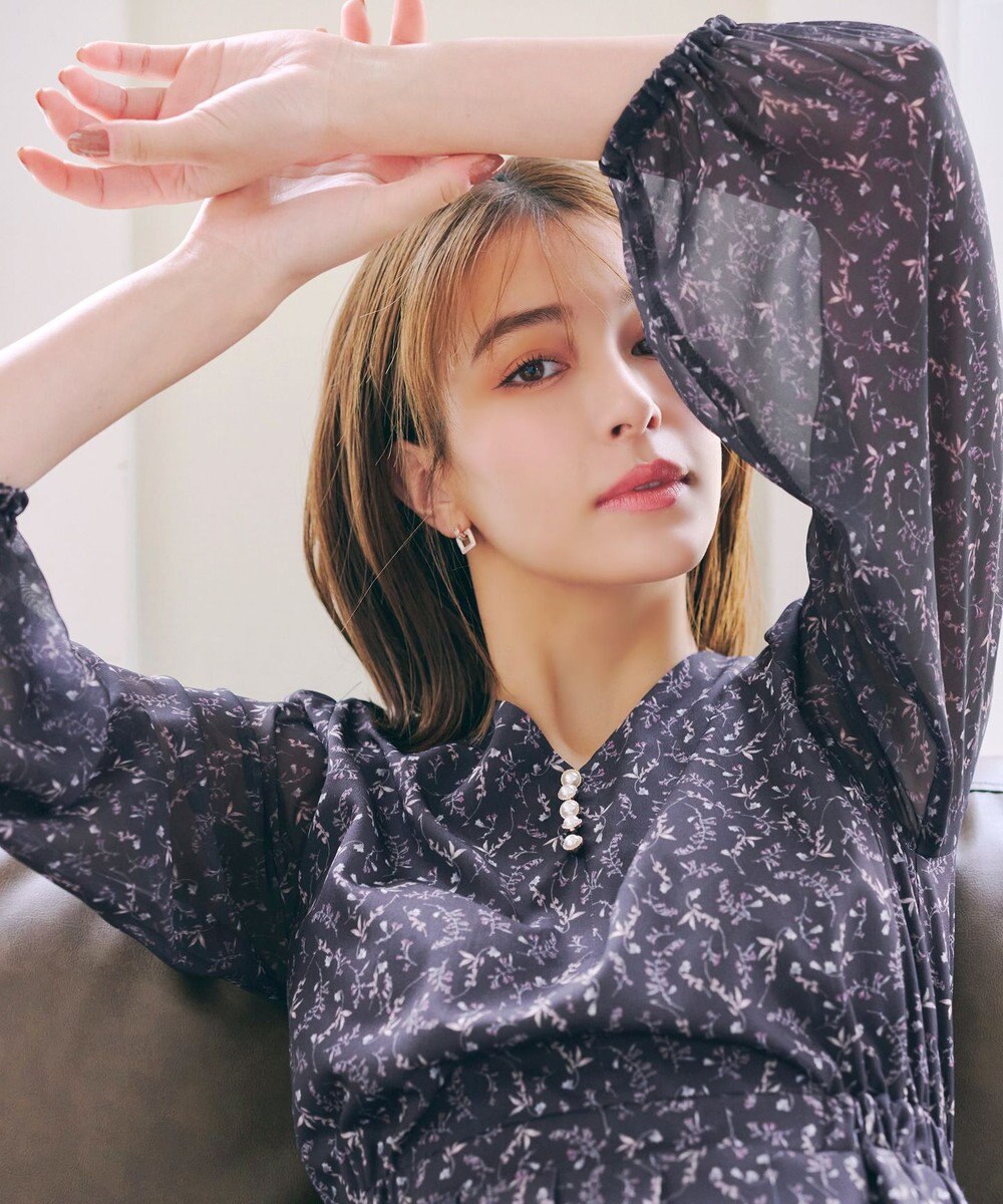 Tiaclasse 【洗える】花柄シフォン袖ワンピース 