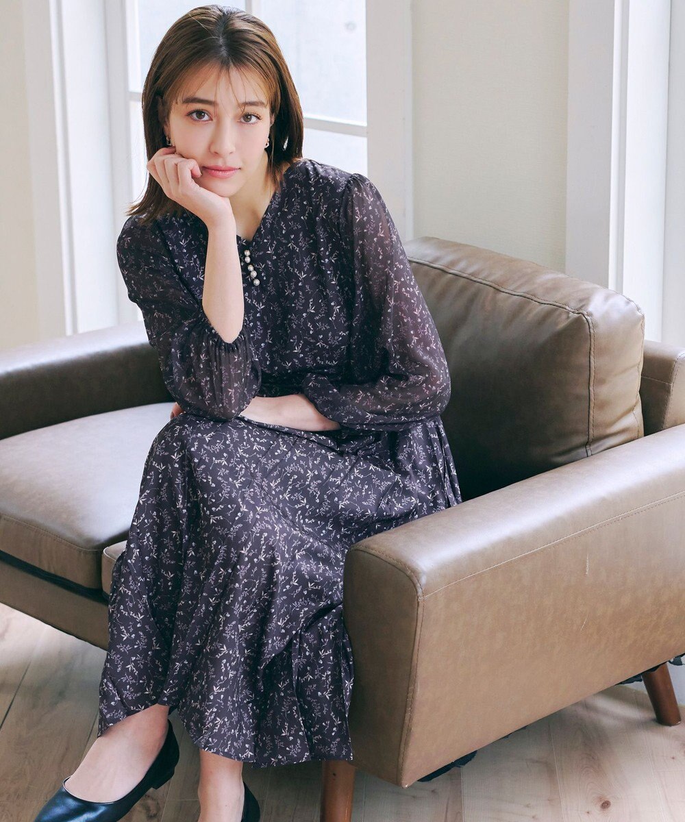 Tiaclasse 【洗える】花柄シフォン袖ワンピース 