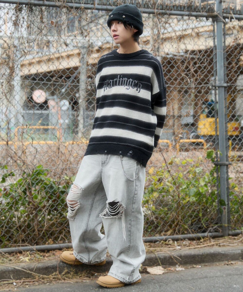 WEGO 【ユニセックス着用ITEM】アゼアミボーダーニットプルオーバー 