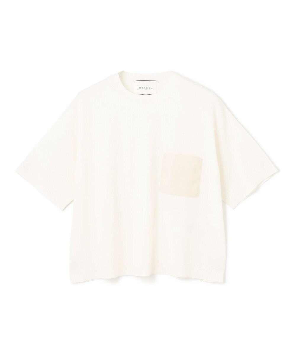 BEIGE， 【洗える】NADIA / レザーポケット付き半袖ニットTシャツ 