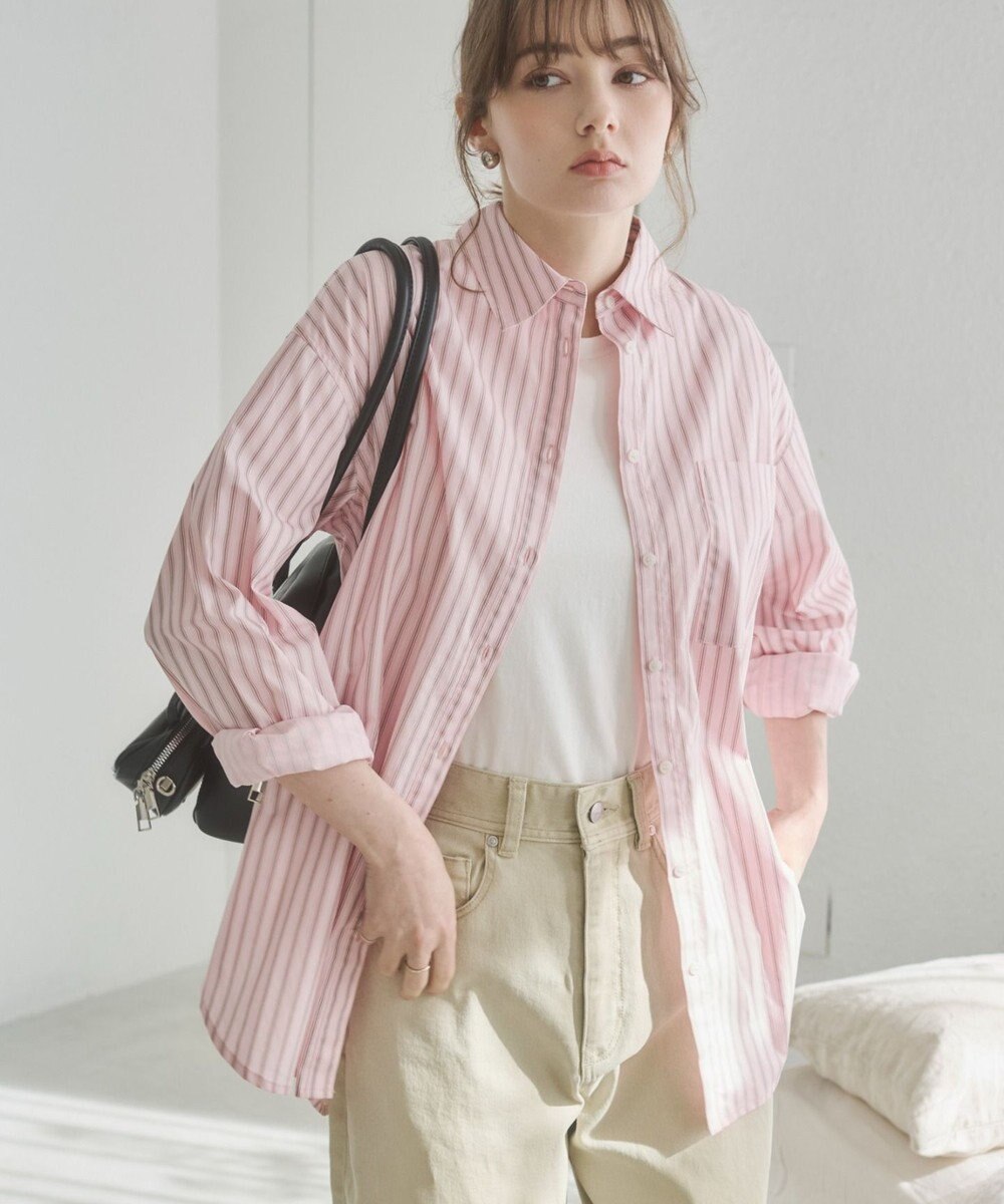 WEGO 【ANGIE VINTAGE】スカーフ付きオーバーサイズストライプシャツ 