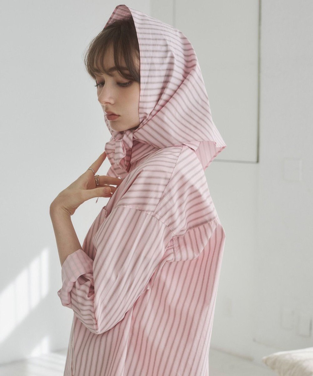 WEGO 【ANGIE VINTAGE】スカーフ付きオーバーサイズストライプシャツ 
