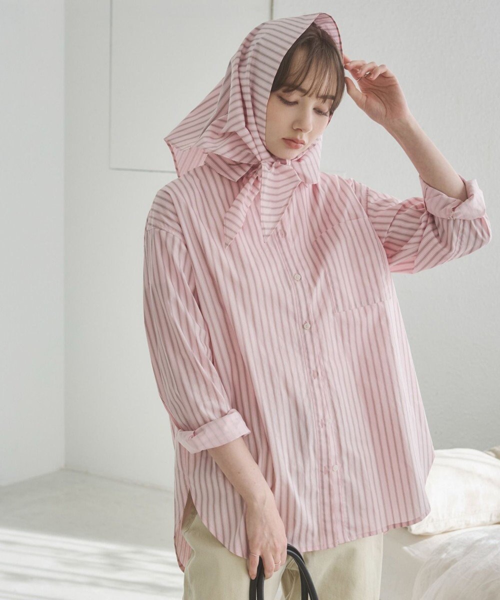 WEGO 【ANGIE VINTAGE】スカーフ付きオーバーサイズストライプシャツ 