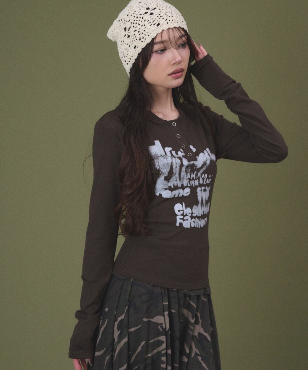 WEGO ヘンリーネックロゴトップ 