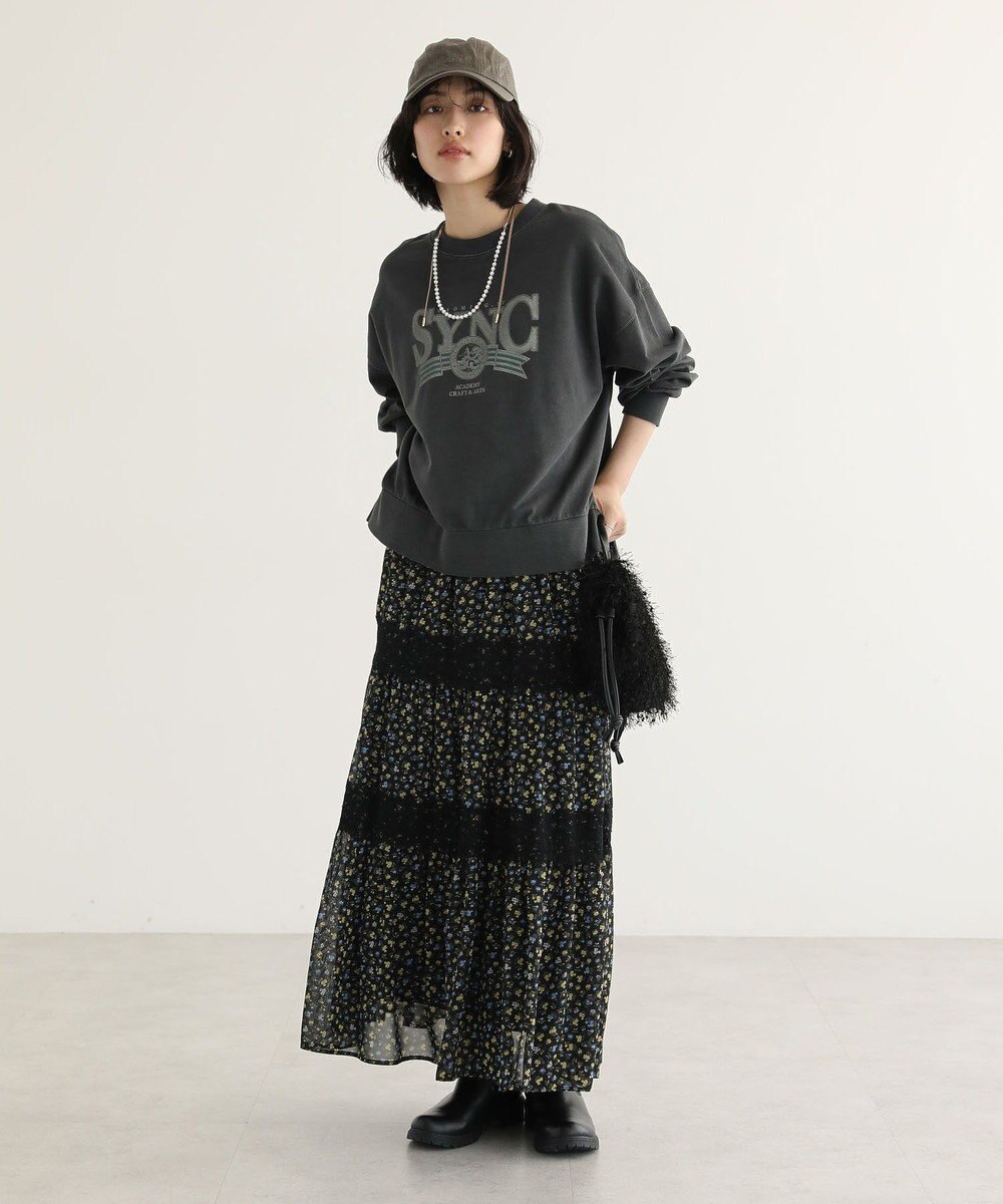 Green Parks レースドッキング花柄ティアードスカート 