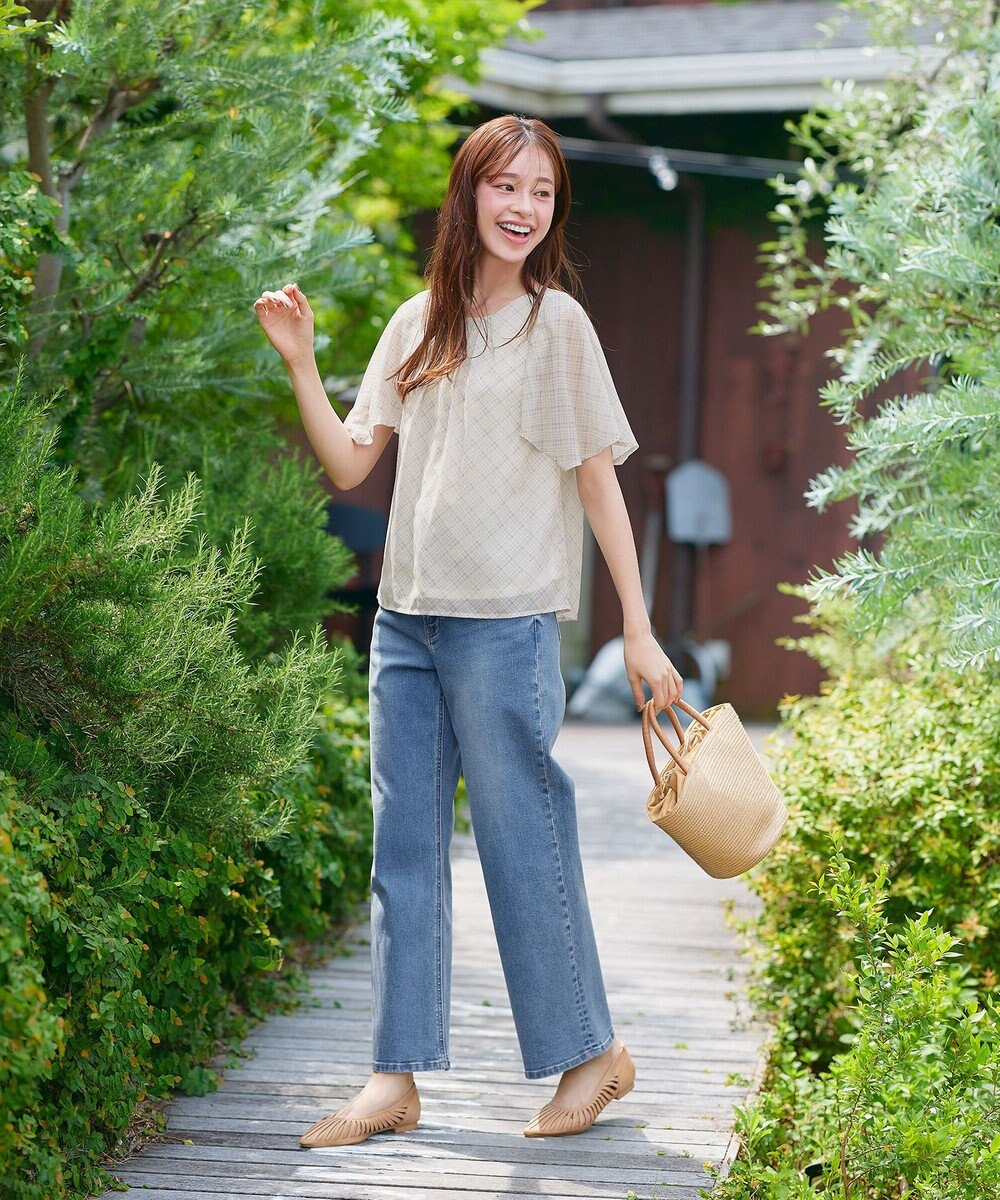 Tiaclasse 【洗える】チェック柄ハンカチスリーブブラウス 