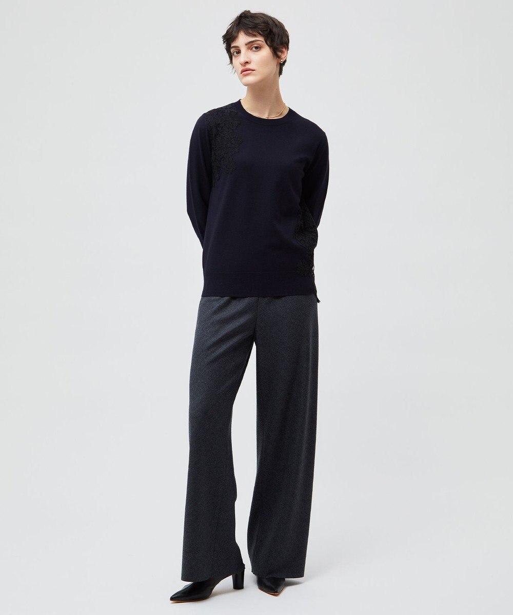 BEIGE， 【ご好評により新色追加！洗える】WILLOW / アシンメトリーレースクルーネックニット 