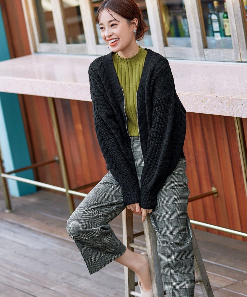 Tiaclasse 【安田美沙子さん着用・洗える】起毛チェック柄ワイドパンツ 