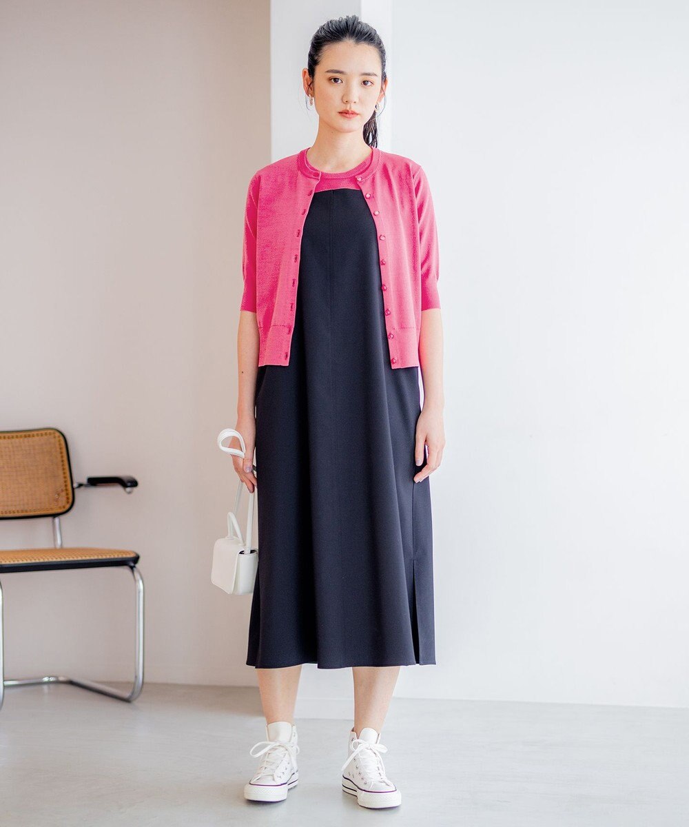 組曲 L 【洗える・シワになりにくい】リネン混オックスストレッチ キャミワンピース 