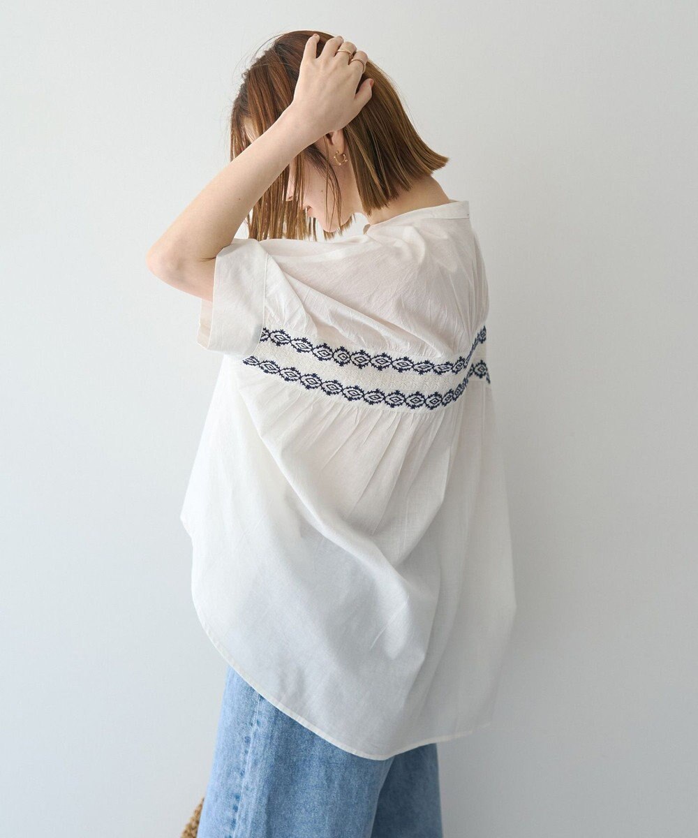 YECCA VECCA バック刺繍バンドカラーシャツ 