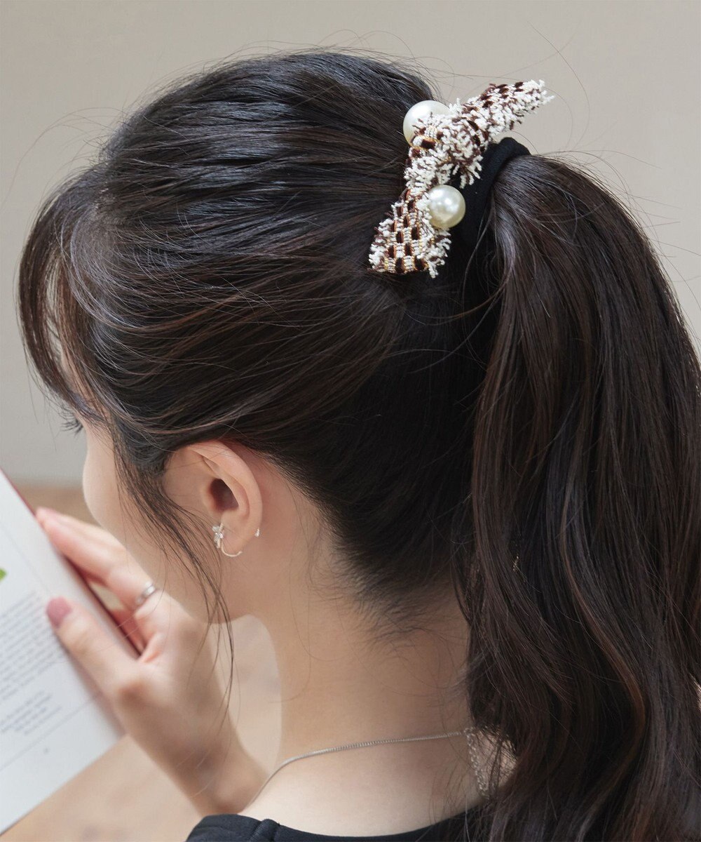 Tiaclasse パール×ツイードリボンヘアゴム 
