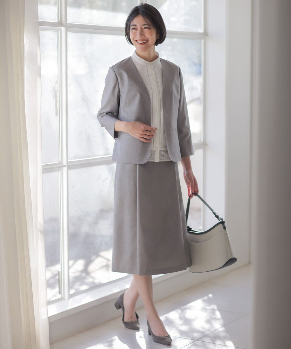 J.PRESS LADIES エンブロコンビ シャツジャージー バンドカラー カットソー 