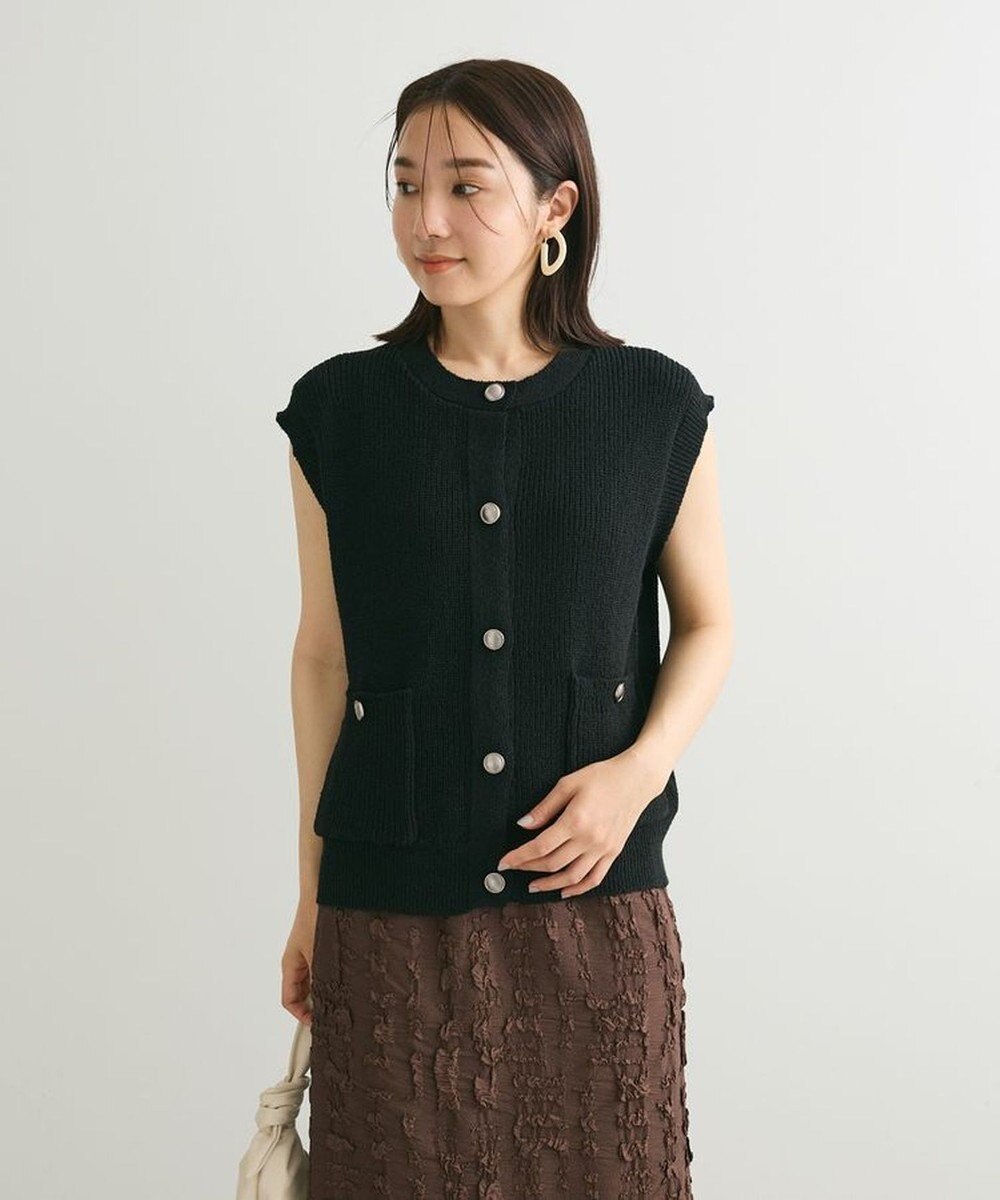 Green Parks シルバーボタンクルーネックベスト 