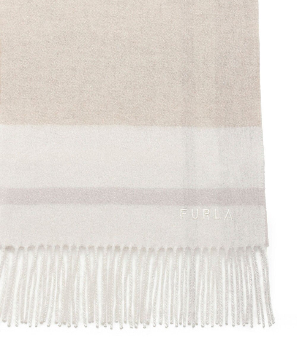 MOONBAT FURLA ウール混ラメ入りブロックチェックストールマフラー／幅30cm 