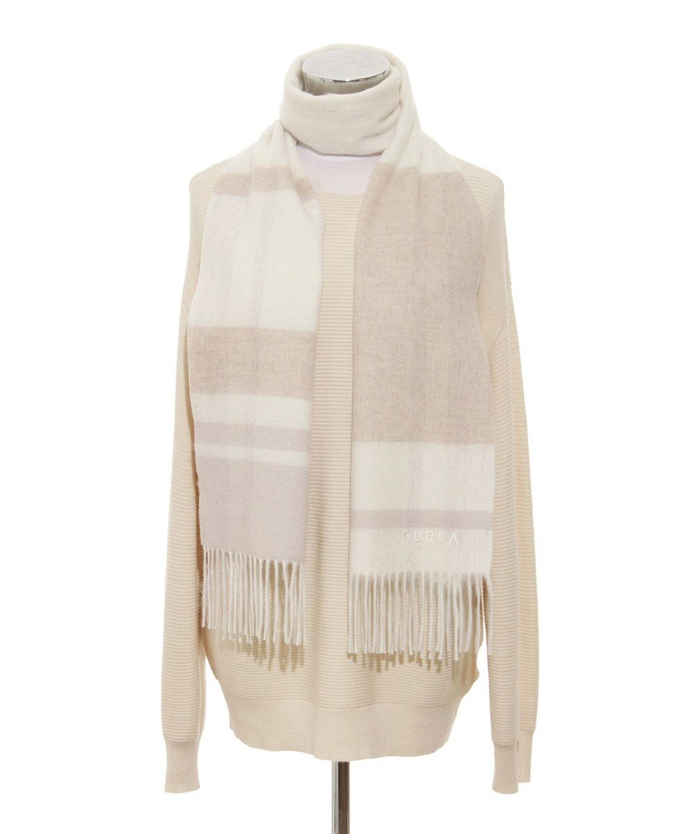 MOONBAT FURLA ウール混ラメ入りブロックチェックストールマフラー／幅30cm 