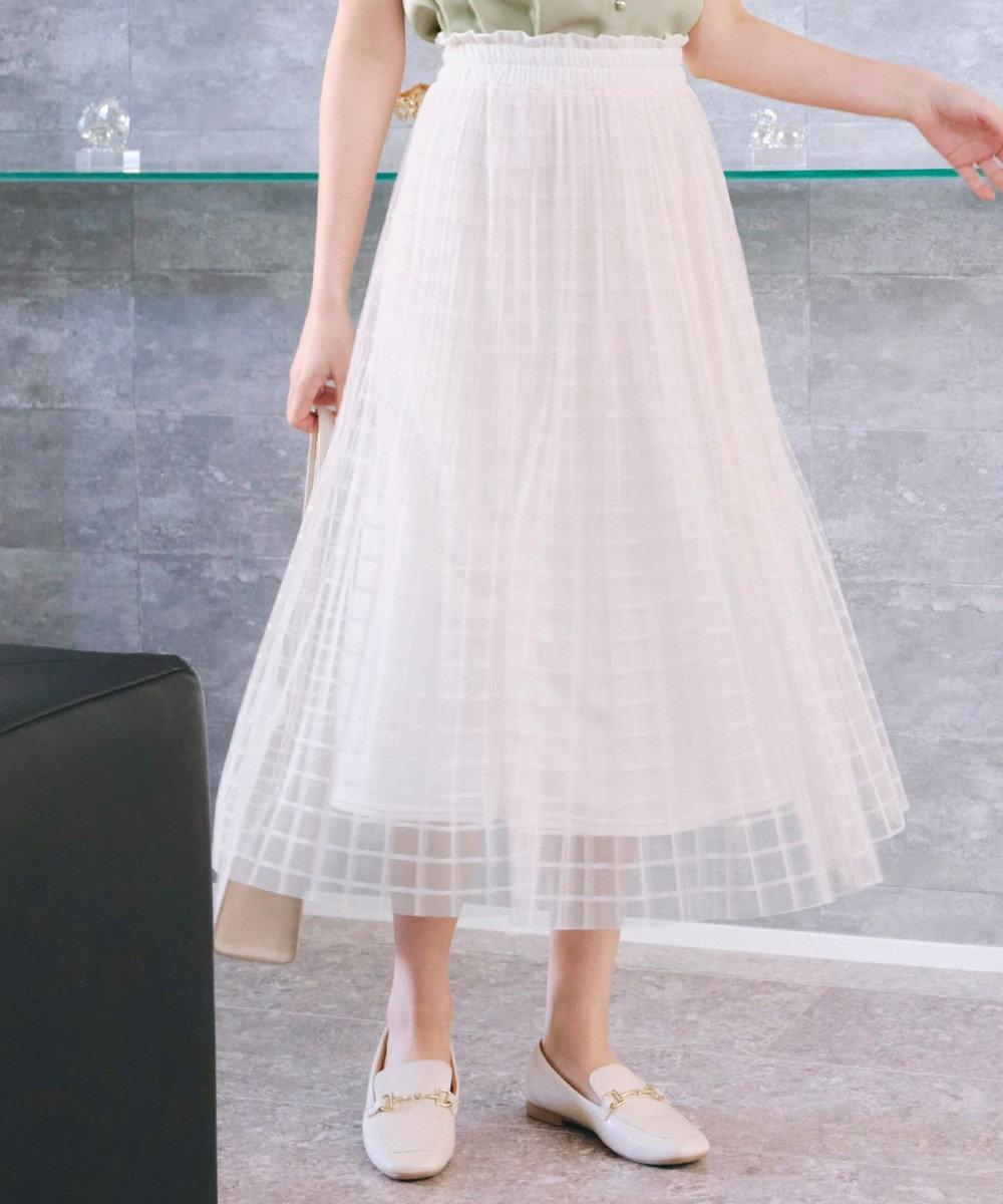 Tiaclasse 【洗える】チェック柄チュールレーススカート 
