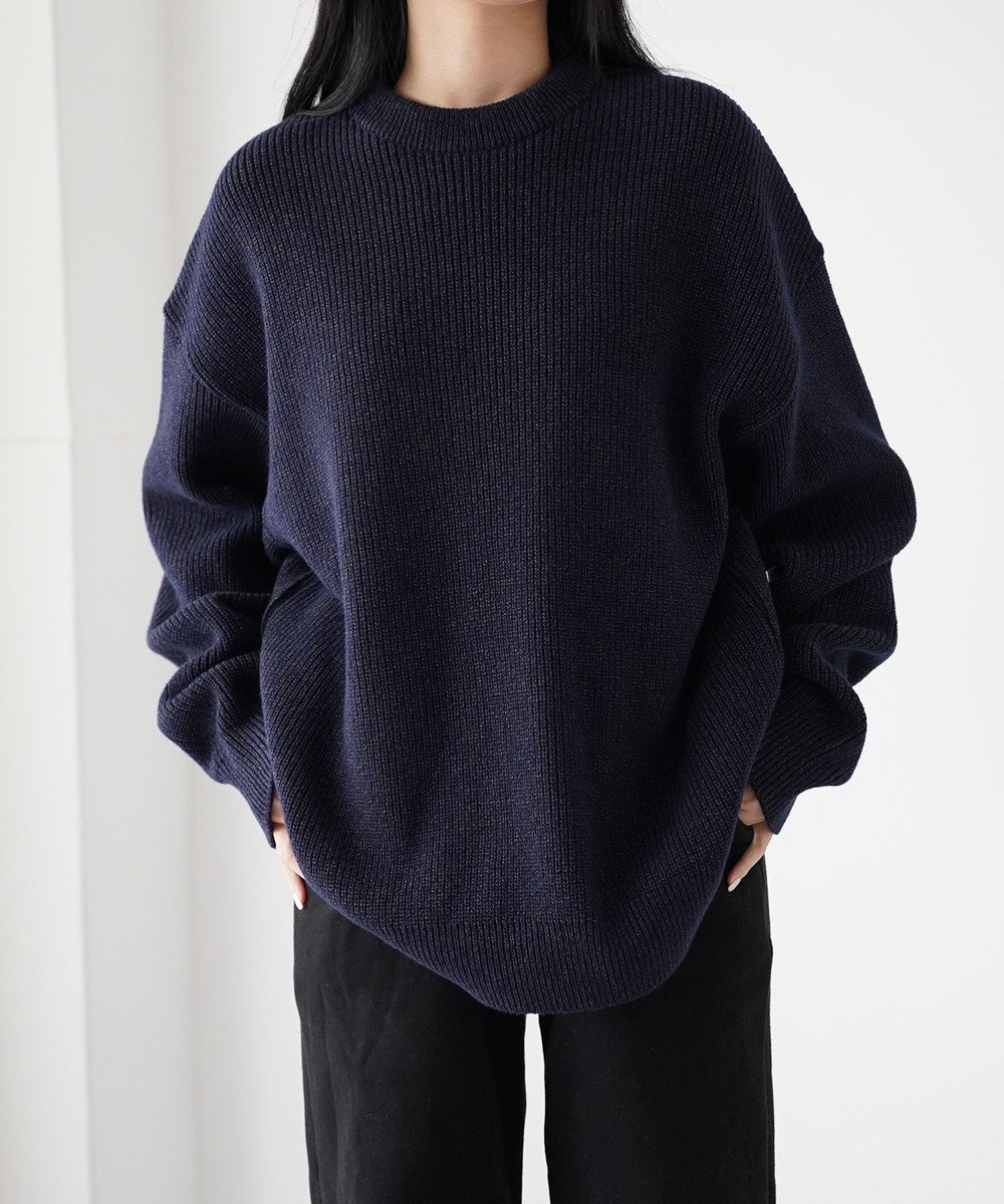 WHITE MAILS 【UNISEX】WASHI&COOMA LAMBS RIB KNIT CREWNECK セーター ネイビー