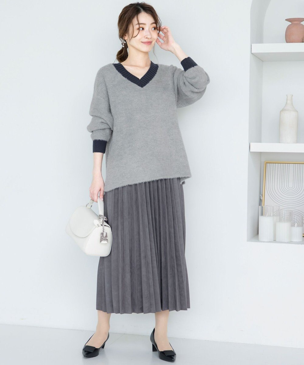 Tiaclasse L 【洗える】表情豊かなメランジニットVネックトップス 