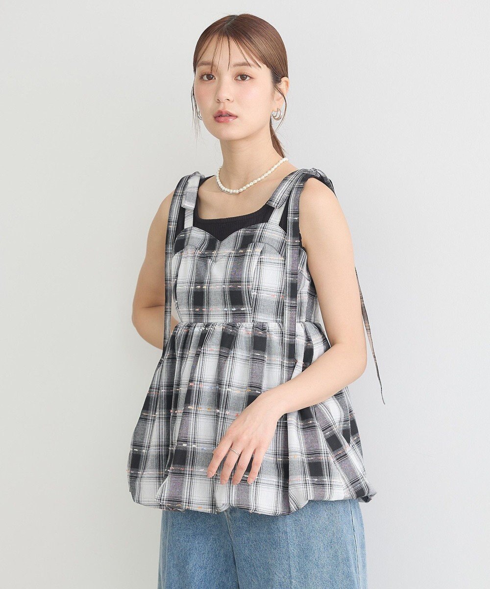 earth music&ecology チェックパターンバルーンキャミビスチェ 