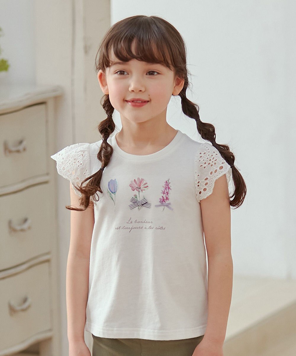 ANY KIDS フラワー スパンコール Tシャツ 